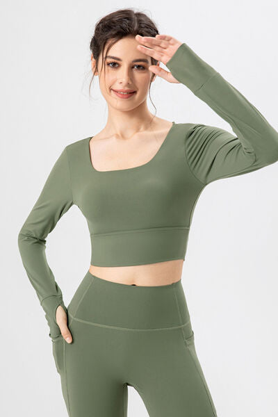 Square Neck Crisscross Active T-Shirt - FitFemme.Shop