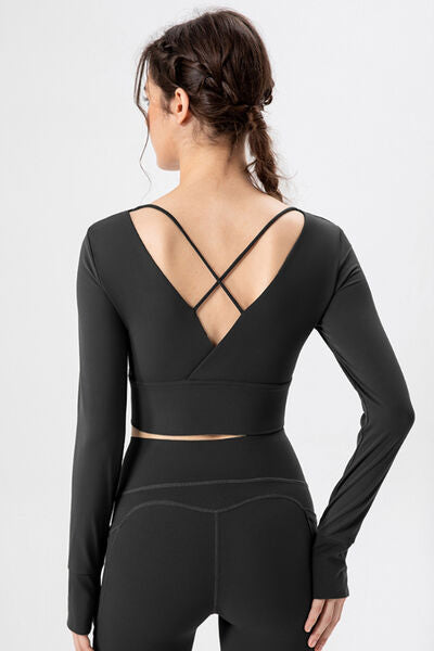 Square Neck Crisscross Active T-Shirt - FitFemme.Shop