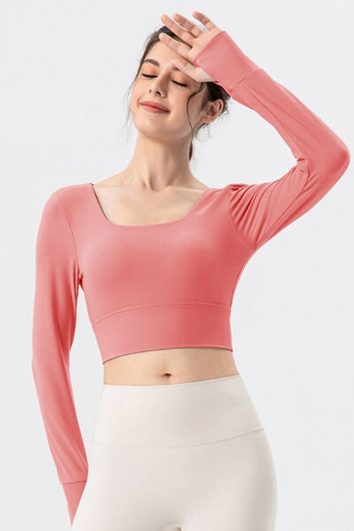 Square Neck Crisscross Active T-Shirt - FitFemme.Shop
