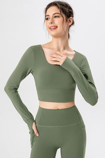 Square Neck Crisscross Active T-Shirt - FitFemme.Shop