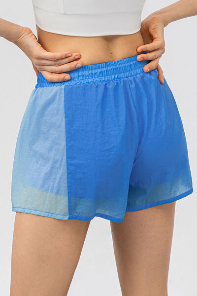 Color Block Drawstring Active Shorts - FitFemme.Shop