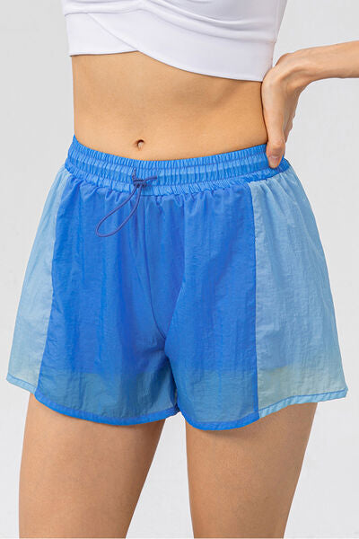 Color Block Drawstring Active Shorts - FitFemme.Shop