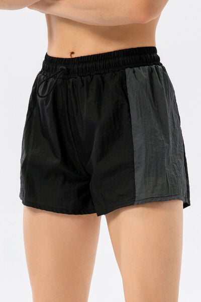 Color Block Drawstring Active Shorts - FitFemme.Shop