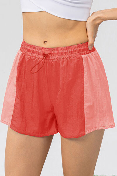 Color Block Drawstring Active Shorts - FitFemme.Shop
