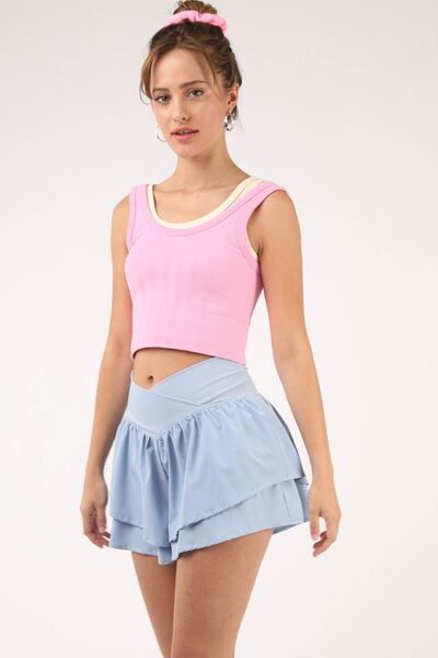 VERY J V-Shaped High Waist Layered Active Shorts - FitFemme.Shop