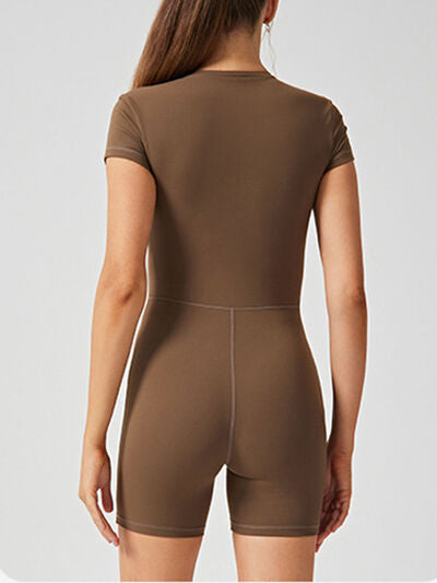 Half Zip Short Sleeve Active Romper - FitFemme.Shop