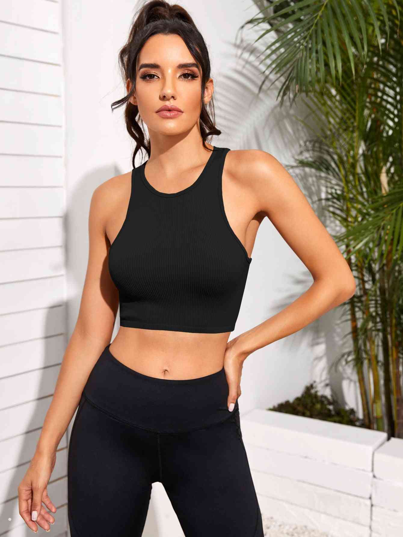 Cropped Round Neck Sports Tank Top - FitFemme.Shop
