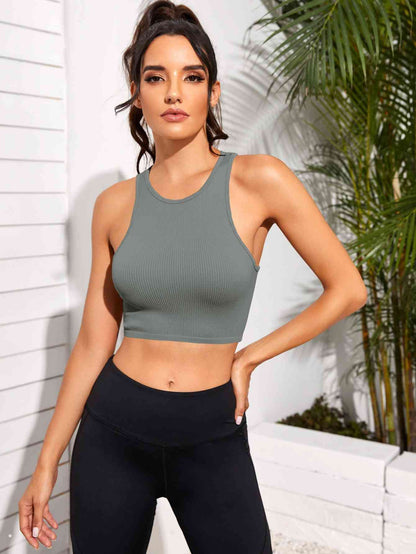Cropped Round Neck Sports Tank Top - FitFemme.Shop