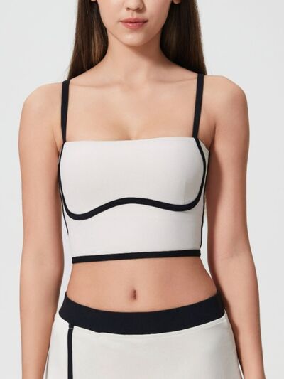 Millennia Contrast Trim Square Neck Active Cami with Detachable Chest Pads - FitFemme.Shop