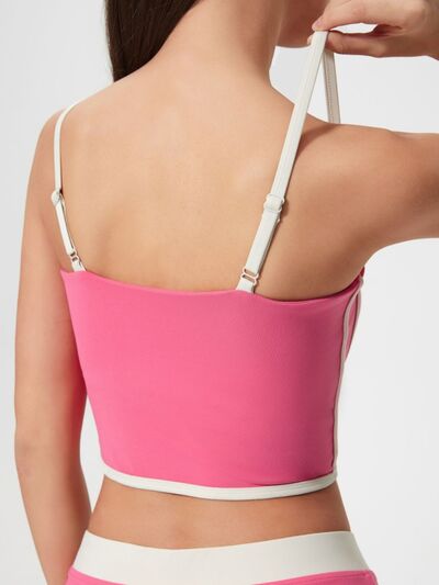 Millennia Contrast Trim Square Neck Active Cami with Detachable Chest Pads - FitFemme.Shop