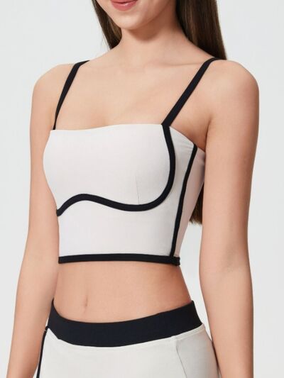 Millennia Contrast Trim Square Neck Active Cami with Detachable Chest Pads - FitFemme.Shop
