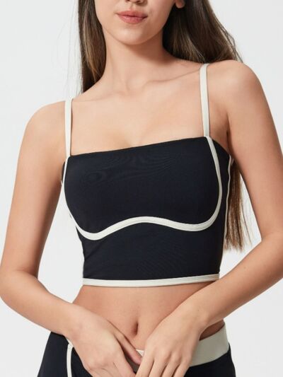 Millennia Contrast Trim Square Neck Active Cami with Detachable Chest Pads - FitFemme.Shop