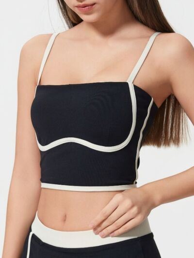 Millennia Contrast Trim Square Neck Active Cami with Detachable Chest Pads - FitFemme.Shop