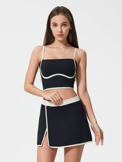 Millennia Contrast Trim Square Neck Active Cami with Detachable Chest Pads - FitFemme.Shop