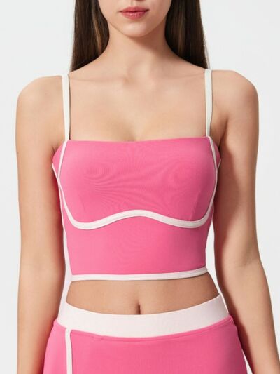 Millennia Contrast Trim Square Neck Active Cami with Detachable Chest Pads - FitFemme.Shop