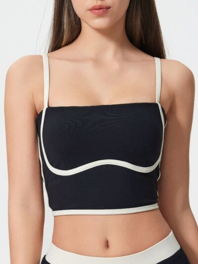 Millennia Contrast Trim Square Neck Active Cami with Detachable Chest Pads - FitFemme.Shop