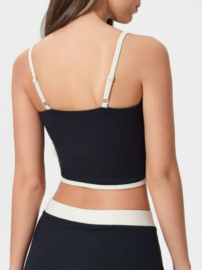 Millennia Contrast Trim Square Neck Active Cami with Detachable Chest Pads - FitFemme.Shop