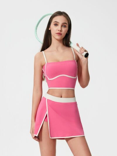 Millennia Contrast Trim Square Neck Active Cami with Detachable Chest Pads - FitFemme.Shop