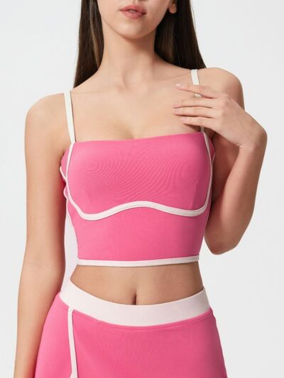 Millennia Contrast Trim Square Neck Active Cami with Detachable Chest Pads - FitFemme.Shop