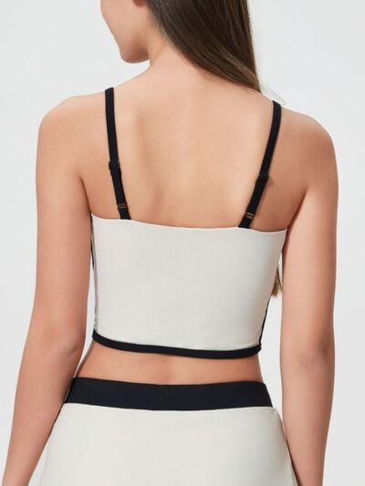 Millennia Contrast Trim Square Neck Active Cami with Detachable Chest Pads - FitFemme.Shop