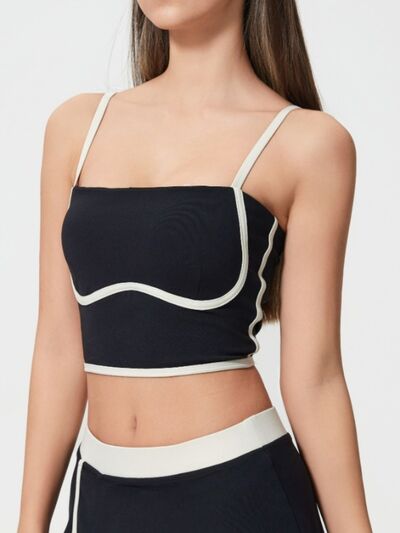 Millennia Contrast Trim Square Neck Active Cami with Detachable Chest Pads - FitFemme.Shop