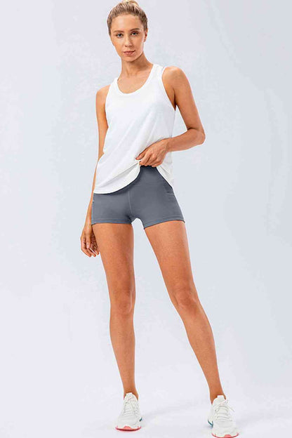 Slim Fit Wide Waistband Sports Shorts - FitFemme.Shop