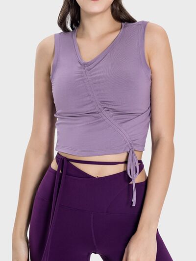 Millennia Drawstring Ruched Wide Strap Active Tank - FitFemme.Shop