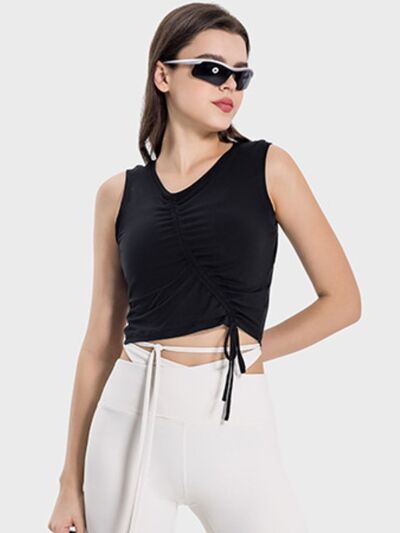 Millennia Drawstring Ruched Wide Strap Active Tank - FitFemme.Shop