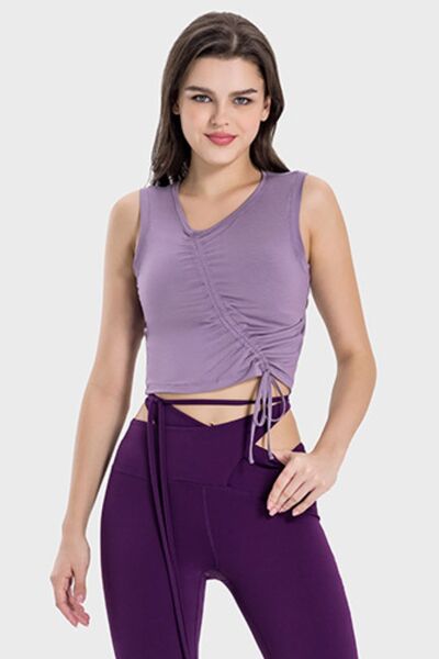 Millennia Drawstring Ruched Wide Strap Active Tank - FitFemme.Shop
