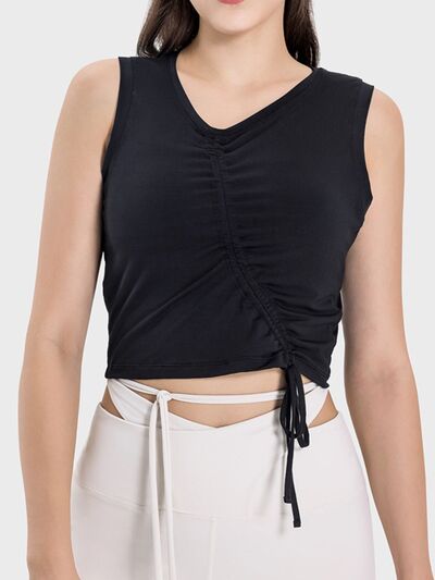 Millennia Drawstring Ruched Wide Strap Active Tank - FitFemme.Shop