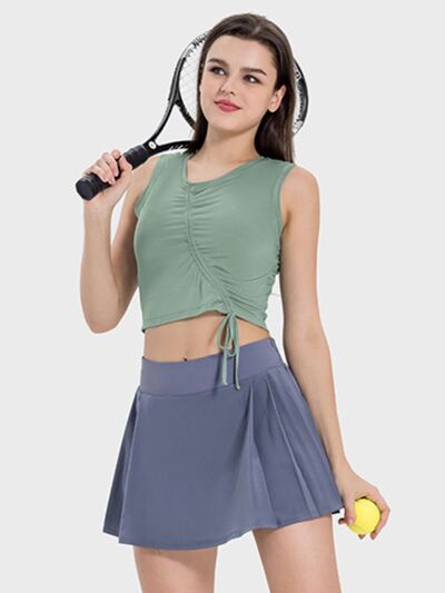 Millennia Drawstring Ruched Wide Strap Active Tank - FitFemme.Shop