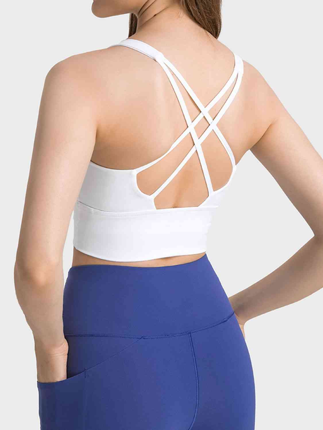 Millennia Scoop Neck Crisscross Straps Sports Bra - FitFemme.Shop