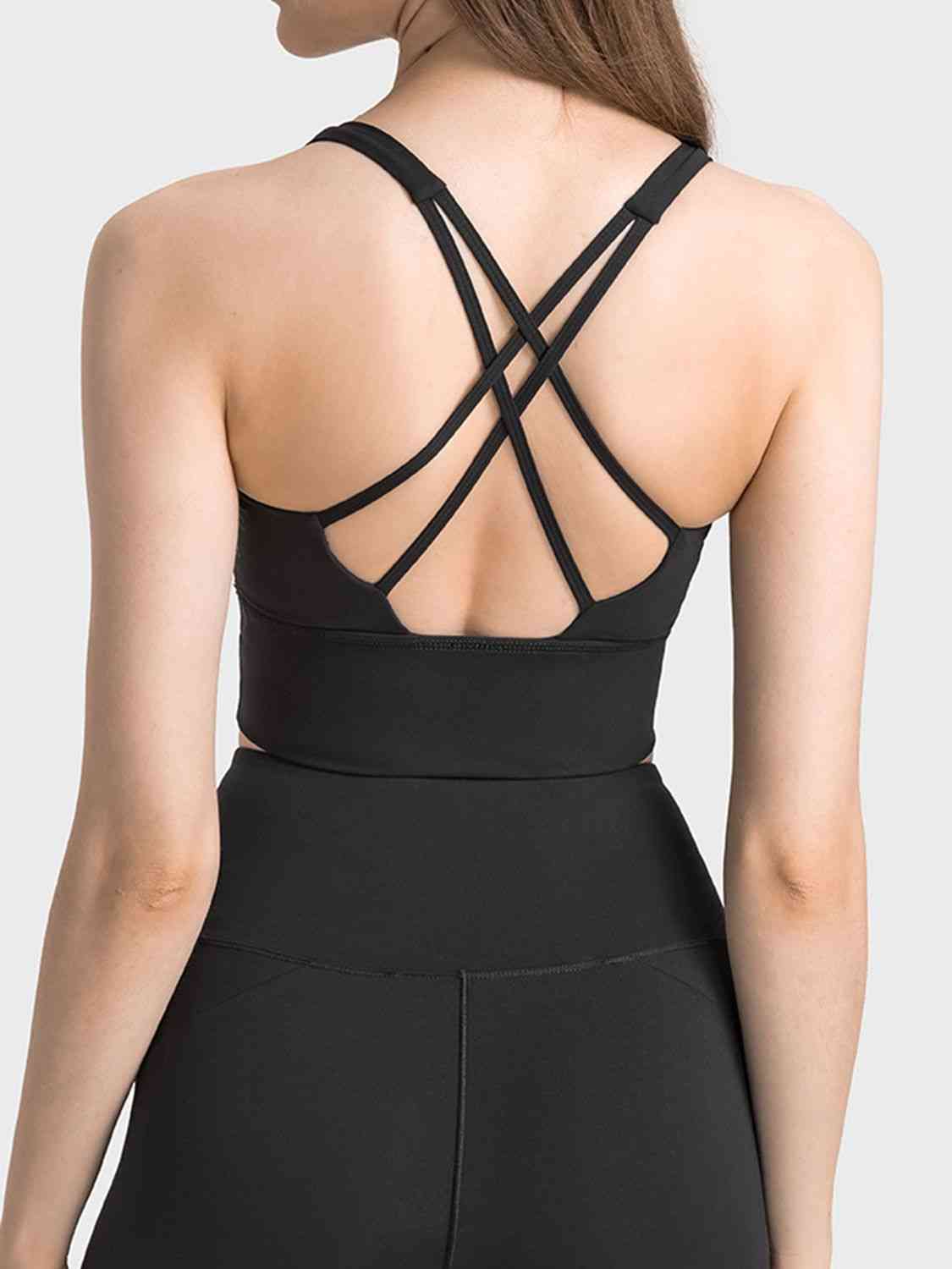 Millennia Scoop Neck Crisscross Straps Sports Bra - FitFemme.Shop
