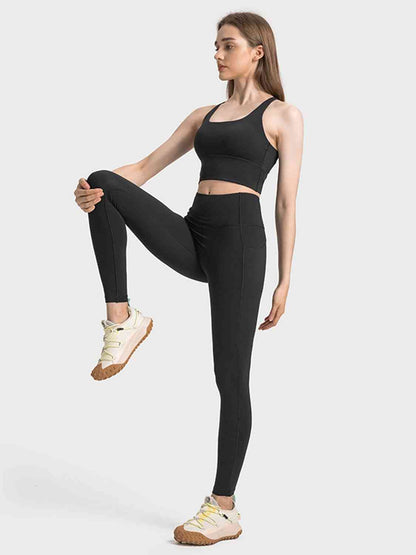 Millennia Scoop Neck Crisscross Straps Sports Bra - FitFemme.Shop