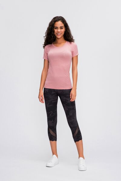 Millennia Round Neck Short Sleeve Active T-Shirt - FitFemme.Shop