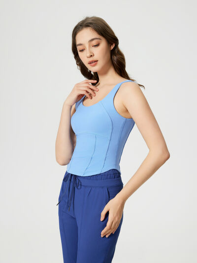 Millennia Round Neck Wide Strap Active Tank with Detachable Chest Pads - FitFemme.Shop