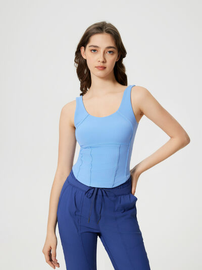 Millennia Round Neck Wide Strap Active Tank with Detachable Chest Pads - FitFemme.Shop