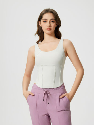 Millennia Round Neck Wide Strap Active Tank with Detachable Chest Pads - FitFemme.Shop