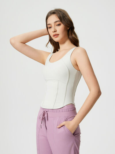 Millennia Round Neck Wide Strap Active Tank with Detachable Chest Pads - FitFemme.Shop
