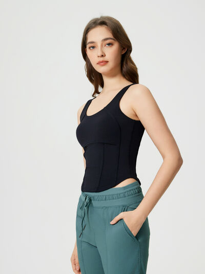 Millennia Round Neck Wide Strap Active Tank with Detachable Chest Pads - FitFemme.Shop