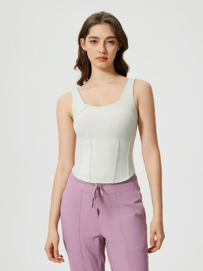 Millennia Round Neck Wide Strap Active Tank with Detachable Chest Pads - FitFemme.Shop