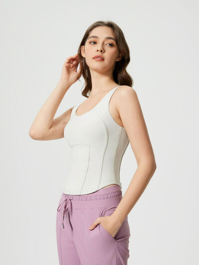 Millennia Round Neck Wide Strap Active Tank with Detachable Chest Pads - FitFemme.Shop