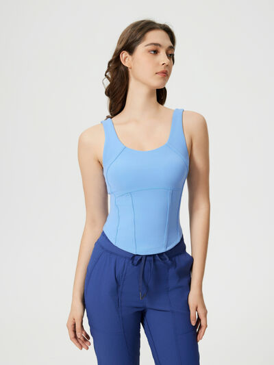 Millennia Round Neck Wide Strap Active Tank with Detachable Chest Pads - FitFemme.Shop