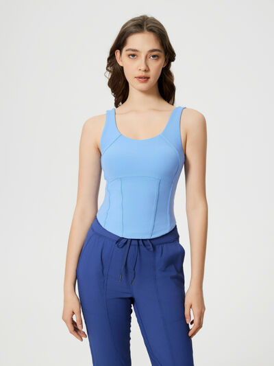 Millennia Round Neck Wide Strap Active Tank with Detachable Chest Pads - FitFemme.Shop