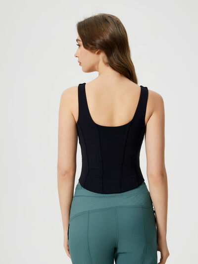 Millennia Round Neck Wide Strap Active Tank with Detachable Chest Pads - FitFemme.Shop