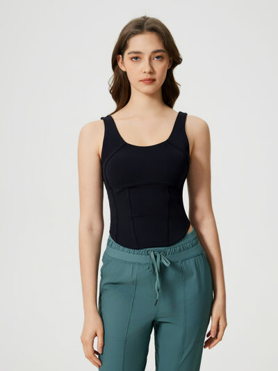 Millennia Round Neck Wide Strap Active Tank with Detachable Chest Pads - FitFemme.Shop