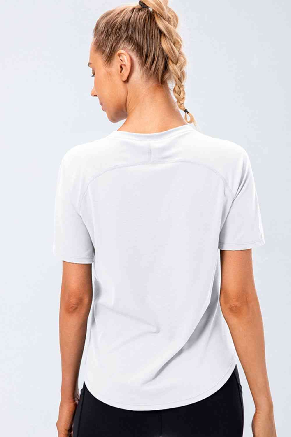 Round Neck Raglan Sleeve Active Tee - FitFemme.Shop