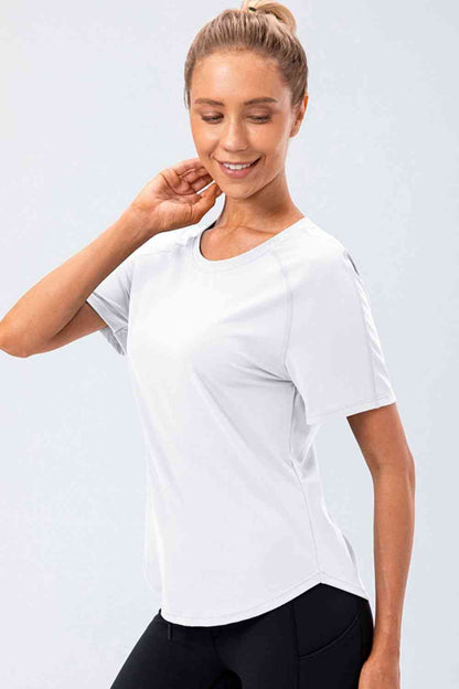 Round Neck Raglan Sleeve Active Tee - FitFemme.Shop