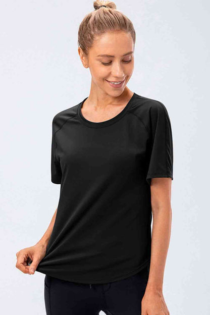 Round Neck Raglan Sleeve Active Tee - FitFemme.Shop