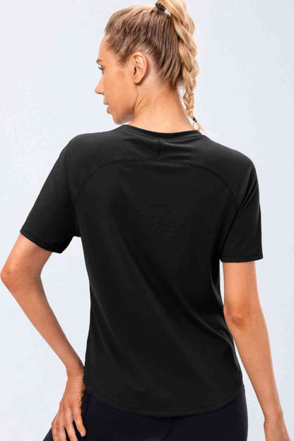 Round Neck Raglan Sleeve Active Tee - FitFemme.Shop